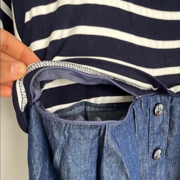 Striped Navy and Denim Dress feeding nursing maternity size M - Picture 3 of 7